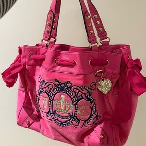 Juicy Couture Bright Pink Embellished Tote with Heart Charm